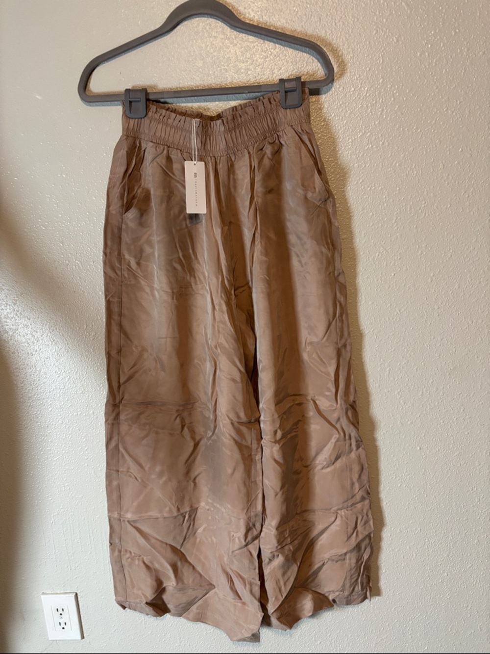 Travis Mathew Wide Leg Satin-Look Pants in Taupe